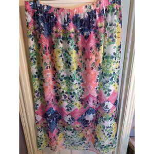 Cacique Swimsuit Cover Up Skirt Sheer Wrap Multicolored Floral Midi Sz 22/24 New